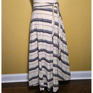 Handcrafted Ladies Long Wrap Skirt Small Thick Linen Blue Brown Cream Stains Dir
